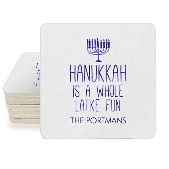 Latke Fun Hanukkah Square Coasters